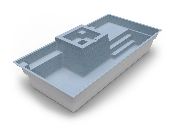 The Muse in Mist colour, with raised spa: fibreglass swimming pool design by Nexus Pools Australia