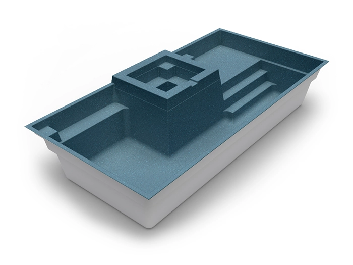 The Muse in Shadow colour, with raised spa: fibreglass swimming pool design by Nexus Pools Australia