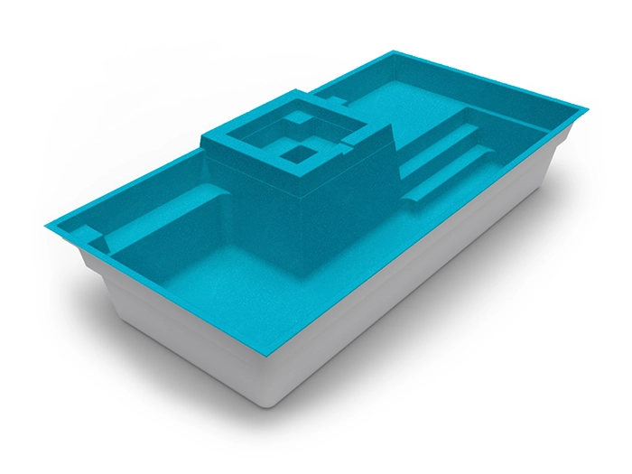 The Muse in Shoreline colour, with raised spa: fibreglass swimming pool design by Nexus Pools Australia