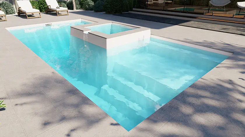 Example of the Muse with raised spa - fibreglass swimming pool by Nexus
