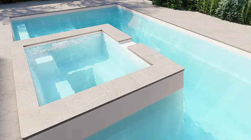 Example of the Muse with raised spa - fibreglass swimming pool by Nexus