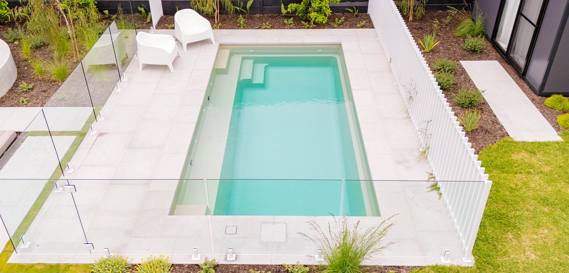 The Escape 6m - fibreglass swimming pool in beach colour