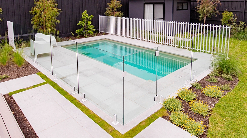The Escape 6m - fibreglass swimming pool in beach colour