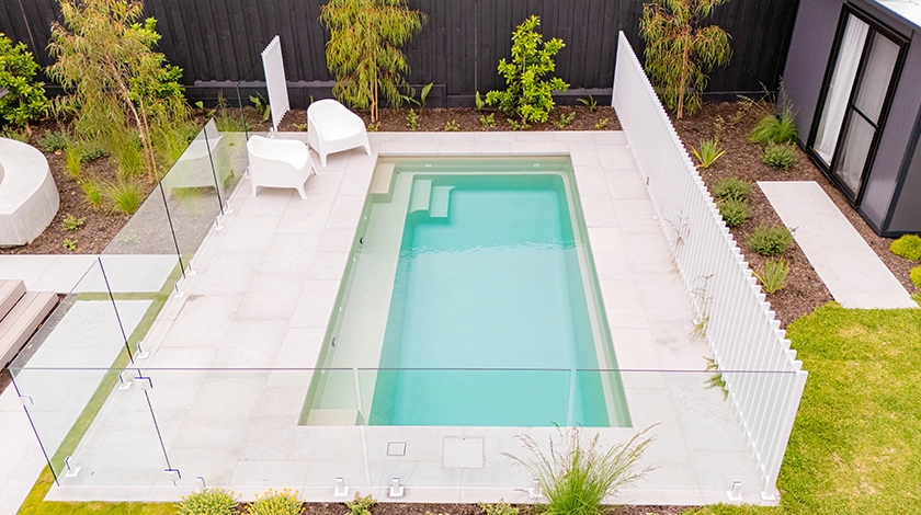 The Escape 6m - fibreglass swimming pool in beach colour