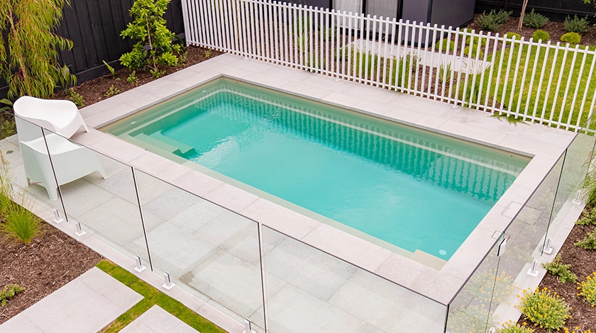 The Escape 6m - fibreglass swimming pool in beach colour