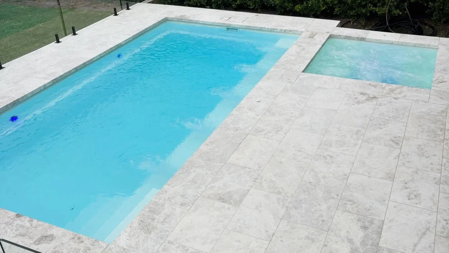 The Escape 6.10m & The Haven Spa 2.05m in Pearl - a Nexus Pools' plunge pool & spa